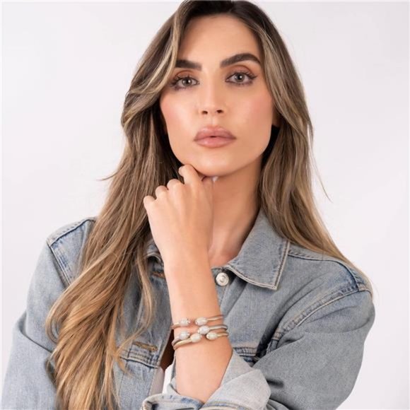 18K Gold Plated Crystal Cable Bangle Bracelet For Women - Cuff Bangle Bracelet - Picture 3 of 7